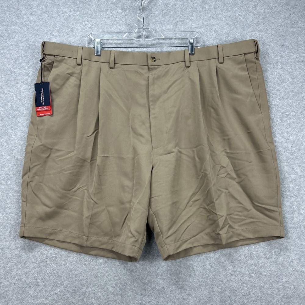 Roundtree & Yorke Shorts Mens 52‎ Big Tan Khaki Performance Classic Pleated NEW
